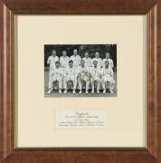 SIGNED DISPLAYS, noted 1963 England team photograph with 11 signatures including Ted Dexter, Fred Titmus & Ken Barrington; plus displays signed by Ian Craig, Lindsay Hassett, Bill Lawry & Ashley Mallett. All framed, various sizes. (5 items)&nbsp; - 2