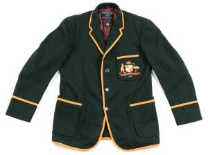 JACK POTTER'S 1964 AUSTRALIAN BLAZER, green wool. embroidered Australian Coat-of-Arms & "1964" on pocket. Very good condition. Ex Jack Potter collection. [Jack Potter played 104 First Class matches 1957-67. He toured New Zealand in 1960, was 12th man in 1