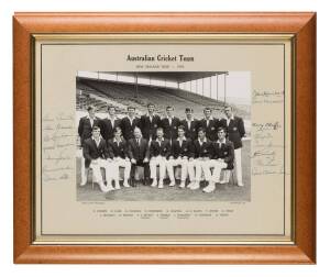 1970 AUSTRALIAN TEAM, official team photograph, with title "Australian Cricket Team, New Zealand Tour - 1970" and players names printed on mount, signed to mount by entire team, 15 signatures - Sam Trimble (captain), Alan Thomson, John Maclean, Kerry O'Ke