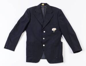 GEOFF BOYCOTT'S YORKSHIRE BLAZER, blue wool, with embroidered White Rose on pocket. With note "The Yorkshire blazer was used by me in my career with Yorkshire County Cricket Club. Yours sincerely Geoff Boycott". Fine condition. [Geoff Boycott played 108 T