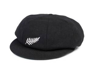 DEREK STIRLING'S NEW ZEALAND TEST CAP, from 1984-85 tour of Pakistan, black wool, embroidered Silver Fern on front, endorsed inside "D.Stirling". Good match-worn condition. Provenance: Given to Don wigan by Paul McEwan, who also toured. [Derek Stirling pl