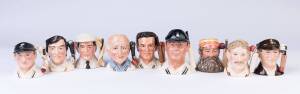 ROYAL DOULTON CHARACTER JUGS, small size, Ted Lynch's collection comprising W.G.Grace, The Hampshire Cricketer, Dickie Bird, Ian Botham, Denis Compton, Jack Hobbs, Len Hutton, Brian Johnston & Freddie Trueman. c1985-98. Also Royal Doulton Toby Jugs (3). (