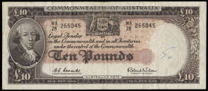 1954-61 (R.16,33,34a,34b,50,63,63F & 83) QEII group with 10/- Coombs/Wilson, C'wealth Bank; £1 Coombs/Wilson, C'wealth Bank (5), Reserve Bank, dark green (6) & emerald green (3); £5 Coombs/Wilson, Reserve Bank (6); £10 Coombs/Wilson, Reserve Bank (6 incl.