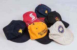 CRICKET CAPS, noted blue cap with yellow flower badge (possibly Glamorgan); baseball-style caps for 1992-93 Friendship Tour - India to South Africa (signed Bishan Bedi), Cricket Canada, Wellington, "Virtutis Fortuna Comes" (probably also Wellington) & Com