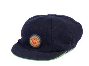 ROSHAN MAHANAMA'S SRI LANKA TEST CAP, blue wool, with embroidered Sri Lanka badge on front. Good match-used condition. With signed note "I wore this cap in Pakistan in 1995". [Roshan Mahanama played 52 Tests & 213 ODIs 1986-99. He was a key member of the 