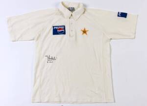 MOHAMMAD KHALIL'S PAKISTAN TEST SHIRT, worn & signed on front. [Mohammad Khalil played 2 Tests & 3 ODIs 2004-05].