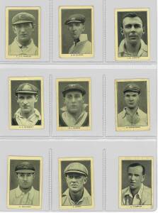 1928-38 cricket cards, noted 1928 Amalgamated Press "Famous Australian Cricketers" [16]; 1929 Boys' Magazine "Famous Cricketers Series" [10]; 1934 Players "Cricketers 1934" [50]; 1938 Players "Cricketers 1938" [50]. Fair/G.