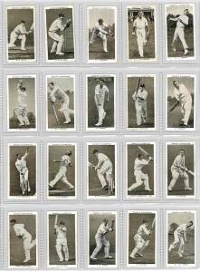 1938-86 cricket cards, noted Ogdens "Prominent Cricketers of 1938" [50]; 1948 Nabisco "Leading Cricketers" [32]; 1958 National Spastics Society "Famous County Cricketers" [24] in booklet with 3 signed; 1986 Scanlens "Clashes for the Ashes" [66]. G/VG.