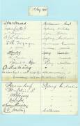 1921 AUSTRALIAN TEAM, register sheet from Queensborough Hall, London, with 16 16 signatures - Ted McDonald, Sydney Smith (manager), Bill Ferguson (scorer), Tommy Andrews, Edgar Mayne, Jack Ryder, Stork Hendry, Hanson Carter, Roland Pope (1 Test 1885), Art