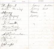 1926 AUSTRALIAN TEAM, hotel register with 12 signatures - Herbie Collins (captain), Arthur Mailey, Hunter Hendry, Jack Gregory, Tommy Andrews, Sam Everett, Warren Bardsley, Clarrie Grimmett, Arthur Richardson, Bill Ponsford, Charlie Macartney & Johnny Tay - 2