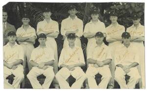 1938-39 South Africa v England, team photograph with 11 signatures including Alan Melville, E.A.B.Rowan & Bruce Mitchell.