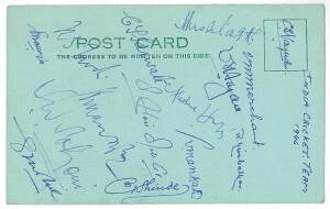 1946 India tour to England, postcard from Thirlestaine Hall Hotel in Cheltenham, with 15 signatures including C.S.Nayudu, Vijay Merchant & Vinoo Mankad.