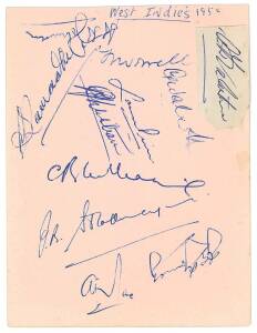 1950 West Indies tour to England, autograph page with 11 signatures including Frank Worral, Clyde Walcott & Jeffrey Stollmeyer.