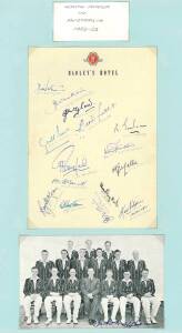 1952-53 South African Team to Australia, autograph page with 15 signatures including Jack Cheetham, Gerald Innes & Headley Keith; plus postcard signed Jackie McGlew & 9 signed photographs.