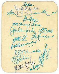 1952-53 West Indies v India, 5th Test at Kingston, autograph page with West Indies on one side, 13 signatures including Frank Worrell, Everton Weekes & Clyde Walcott; India on reverse with 14 signatures including Polly Umrigar, Pankaj Roy & Vijay Manjreka