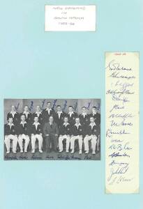 1953-54 New Zealand Team (1st tour to South Africa), autograph page with 15 signatures including Geoff Rabone (captain), Bert Sutcliffe, Tony MacGibbon & John Reid; plus 6 signed photographs. Scarce.