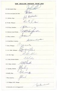 1958 New Zealand Team, official team sheet with 17 signatures including John Reid (captain), Harry Cave, Bert Sutcliffe &  Alex Moir; plus 13 signed photographs & scorecard signed Frank Tyson.