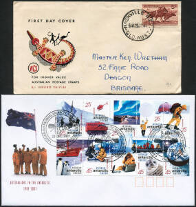 Collection in albums in 3 large boxes with pre-decimal/decimal FDCs from private manufacturers and Aust. Post. Good range of commemorative covers from Stamp Exhibitions, sporting events, historical re-enactments, 1st Flights etc. incl. autographed covers.