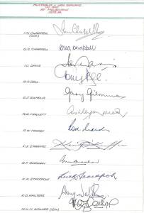 1973-74 Australian Team, 1st Test v New Zealand at MCG, team sheet with 12 signatures including Ian Chappell, Keith Stackpole & Kerry O'Keefe. Together with 4 signed photographs.