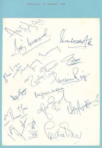 PAKISTAN: Team sheets/autograph pages (5) for 1974 tour to England; 1976 tour to Australia; 1978 tour to UK; 1979 2nd Test v Australia; 1979 tour to England; plus 11 signed photographs.