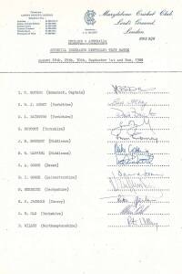 ENGLAND: Team sheets/pages (5) for 1980 Centenary Test v Australia; 1981 tour to West indies; 1981-82 tour to India; 1982 MCC v India; 1982 1st Test v India.