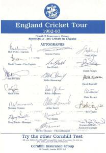 ENGLAND: Team sheets (5) for 1982-83 tour to Australia; 1982-83 1st Test v Australia; 1983 World Cup; 1983 1st Test v NZ; 1983 3rd Test v NZ; plus signed photo of Graeme Fowler.