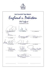 ENGLAND: Team sheets (5) for 1992 2nd Test v Pakistan; 1992 3rd Test v Pakistan; 1992 scorecard 5th Test v Pakistan; 1992-93 tour to India & Sri Lanka; 1993-94 England A tour to South Africa.