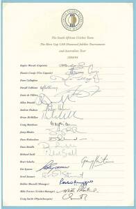 SOUTH AFRICA: Team sheets (5) for 1993 team; 1993-94 v Sri Lanka; 1993-94 tour to Australia; 1993-94 1st Test v Australia; 1994 3rd Test v Australia; plus 17 signed photographs.