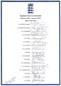 ENGLAND: Team sheets (5) for 1998-99 tour to Australia; 1997-98 England A tour to Kenya & Sri Lanka; 2000 tour to Pakistan; 2003 World Cup; 2005 tour to Pakistan; plus 43 signed photographs.