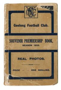 GEELONG: "Geelong Football Club. Souvenir Premiership Book, Season 1925. Real Photos", Photographs taken and book designed by C.V.Bland, Jr [Geelong, 1925], with 11 photographs laid down on pages. Fair/Good condition (front cover affixed with tape & missi