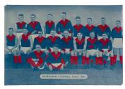 "Melbourne Football Team 1934", souvenir desk plaque, made by Signum Speciality Co., ferrous metal back with cardboard stand, size 23x16cm.