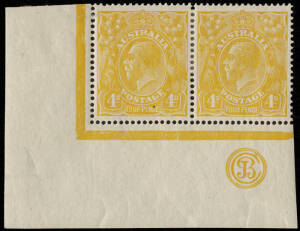 4d Orange lower R cnr pair with JBC monogram and "White dot on diagonal of L '4'"; BW.110(2)z, 2L56. Some perf. reinforcement, cat. BW $1,000.