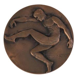 1985 ESSENDON PREMIERSHIP MEDAL, front design of a footballer by Andor Meszaros (1900-72, who had also designed 1956 Melbourne Olympics medals), reverse shows players names in their positions surrounded by text "Victorian Football League/ Essendon Premier