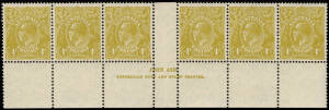 4d Olive, Ash imprint strip with "White diagonal line on King's neck", BW.117(4)k, 4R55.