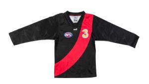 JAMES HIRD'S ESSENDON JUMPER, long sleeves, from 2003, with AFL & orange "3" logos, and number "5" on reverse. {James Hird won Essendon's best & fairest & the Anzac Medal in 2003, and was selected in the All-Australian team}.