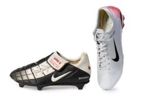 JAMES HIRD'S FOOTBALL BOOTS: Left boot Nike "Hird 5/ Air Zoom, Total 90" match-worn; plus left boot Nike "Hird 2006" as new.