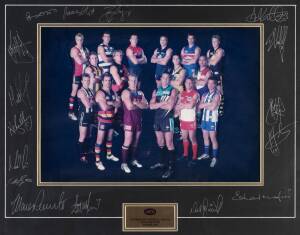 "Australian Football League, Club Captains, Season 2005", photograph with 16 signatures on mount including Stuart Maxfield, Ben Cousins, Nathan Buckley & James Hird, window mounted, framed & glazed, overall 67x55cm. Ex James Hird collection.