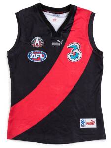 JAMES HIRD'S ESSENDON JUMPER, short sleeves, from 2007 Anzac Day match, with "1915 Anzac 2007", "AFL" & "3" logos, and number "5" on reverse. {James Hird won the Anzac Medal as best afield in 2000, 2003 & 2004}.