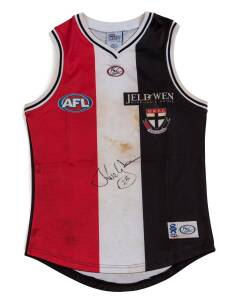 JUSTIN KOSCHITZKE'S ST.KILDA JUMPER, match worn from 2008 First Final v Geelong, with number "23" on reverse & signature on front. With Stkilda FC CoA. [Justin Koschitzke played 200 matches for St.Kilda 2001-2013, winning the AFL Rising Star in 2001].