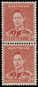 1938 (SG.184a) 2d Scarlet KGVI Die 2, Coil pair with large & small holes. [BW: 188bl]. Superb.