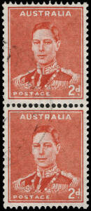 1938 (SG.184a) 2d Scarlet KGVI Die 2, Coil pair with large & small holes. [BW: 188bl]. Superb VFU.