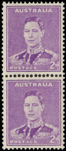 1941 (SG.185w) 2d Mauve KGVI coil pair with WATERMARK INVERTED. (2) MUH. Cat.£300. BW:189a x 2.