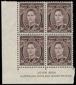 1941 (SG.187) 3d brown, Ash Imprint block on THIN PAPER (0.078mm); upper units MVLH. BW:196a.