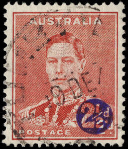 1941 (SG.200b) 2½d on 2d KGVI, "Medallion flaw" [BW:222d] FU single with cds clear of variety. Extremely scarce.