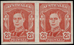 1942 (SG.206 var.) 2½d Scarlet KGVI, IMPERFORATE horizontal pair.