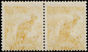 1949-66 (SG.228) ½d orange Kangaroo, horizontal pair with offset. Although described as a medium strength offset it cataloges as $400 each, as it is very scarce, it is believed only a portion of one sheet was issued; BW.180c.