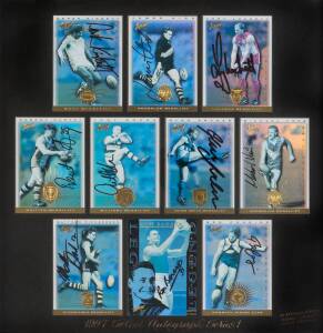 1997 Select "Autograph Series 1" [10] with cards signed by Ron Barassi, James Hird, Tony Lockett, Michael Voss, Glen Archer, Matthew Richardson, Ben Cousins, Robert Harvey, Tony Modra & Derek Kickett, all numbered 246 of 250. Cards with some fading, signa