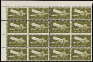 1964 (SG.370a) 5d Guillaux with variety "Re-entry to 2nd A of AUSTRALIA & back of fuselage" [R4/4] in upper left corner block. Superb. Cat.£250+. BW:423d.