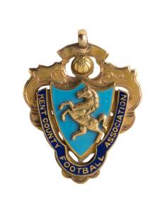 NORTHFLEET: 9ct gold & enamel medal/badge with prancing horse & "Kent County Football Association" on front, engraved on reverse, "Senior Cup/ Winners/ 1909-10".