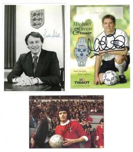 FOOTBALL AUTOGRAPHS: Signed postcards/photographs/pictures, noted Bobby Robson, Michael Owen, Bobby Charlton, Paul Gascoine, Kevin Sheedy, Alan Shearer, Paul Ince, Ruud van Nistelrooy. (40 items).